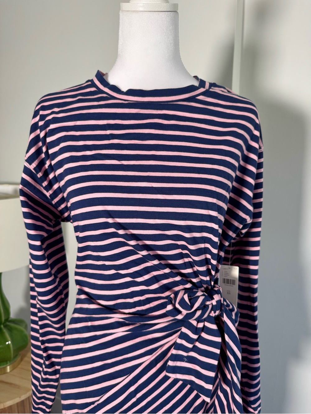 Anthropologie Sporty Barbiecore Striped Side Tie Mini Dress XS Pink Navy - Picture 4 of 7